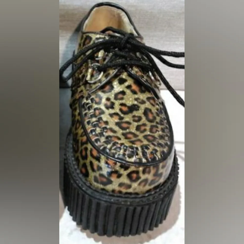 New Demonia Sparkling Leopard Print Platform Creepers - Picture 9 of 12